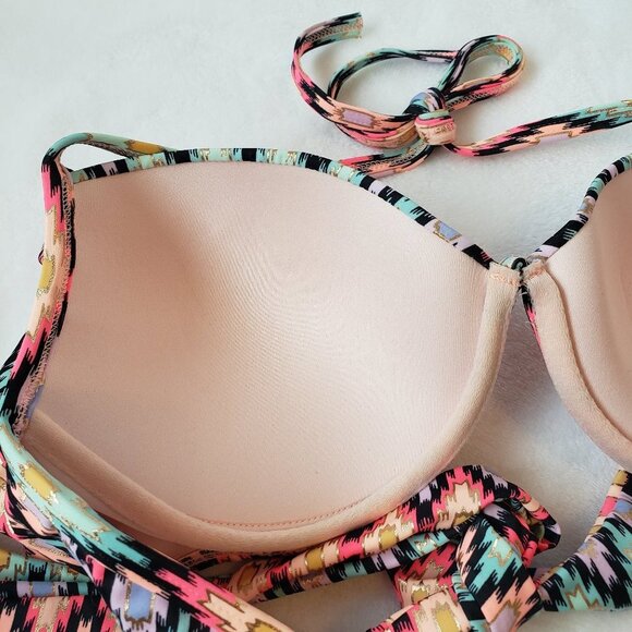 VICTORIA'S SECRET The Wrap Halter Aztec Push-Up Bikini Top 34D Underwire Swim - Picture 5 of 11